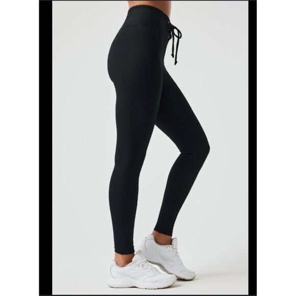 Year Of Ours Black Soul Lace-Up High-Waisted Leggings L - Picture 2 of 8